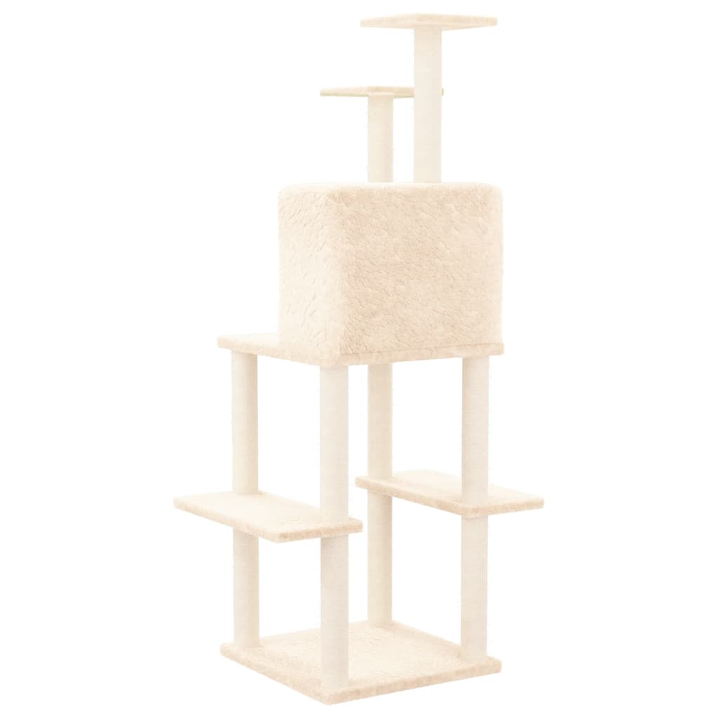 Árvore p/ gatos c/ postes arranhadores sisal 144,5 cm cor creme