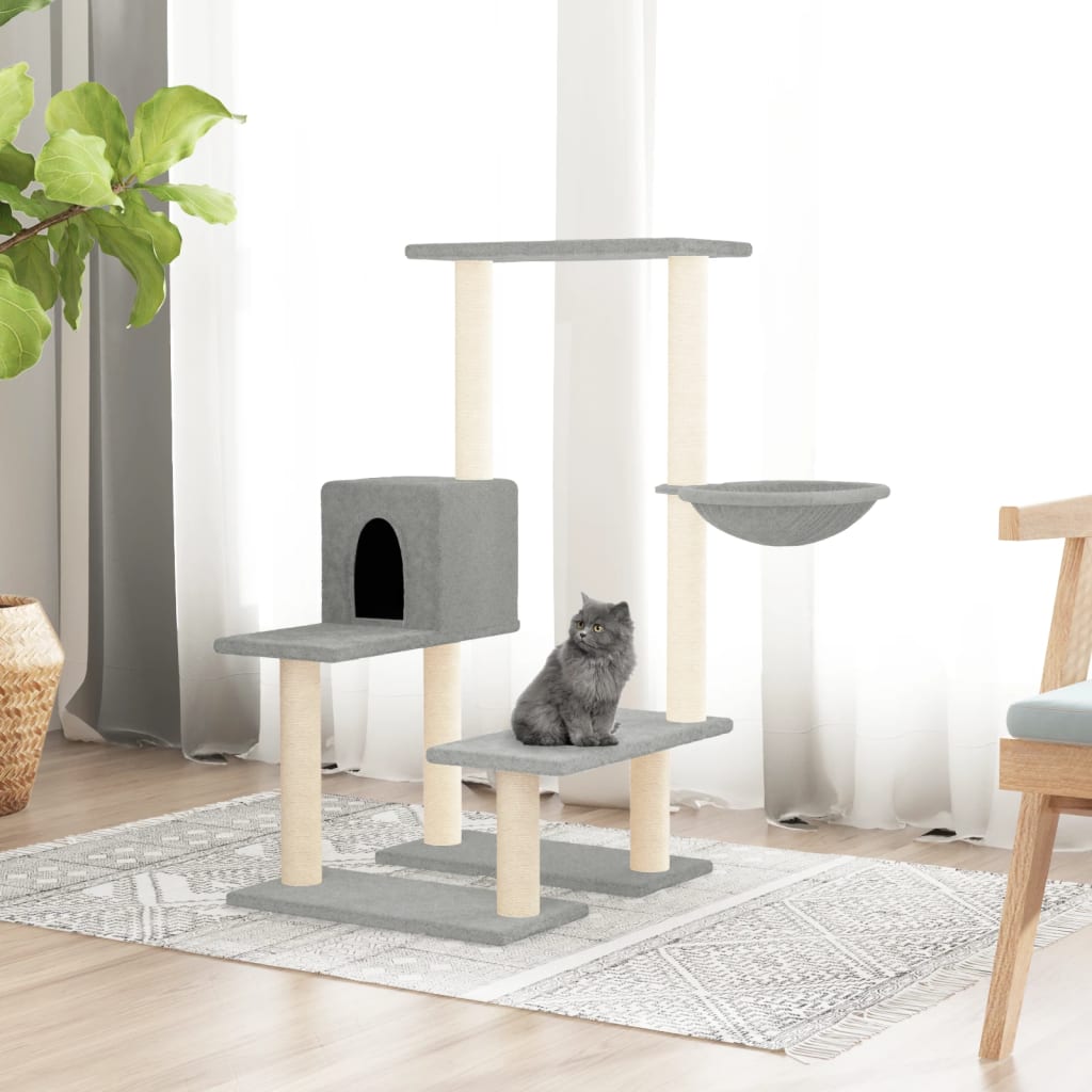 Árvore p/ gatos c/ arranhadores sisal 94,5 cm cinza-claro