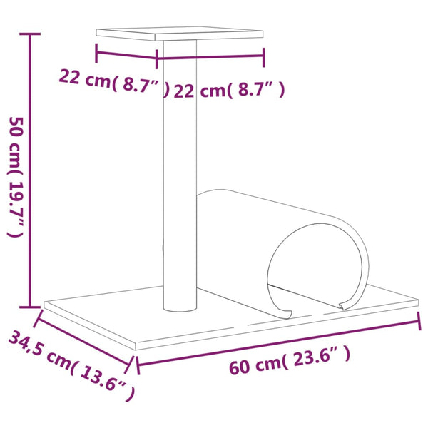 Poste arranhador para gatos com túnel 60x34,5x50 cor creme