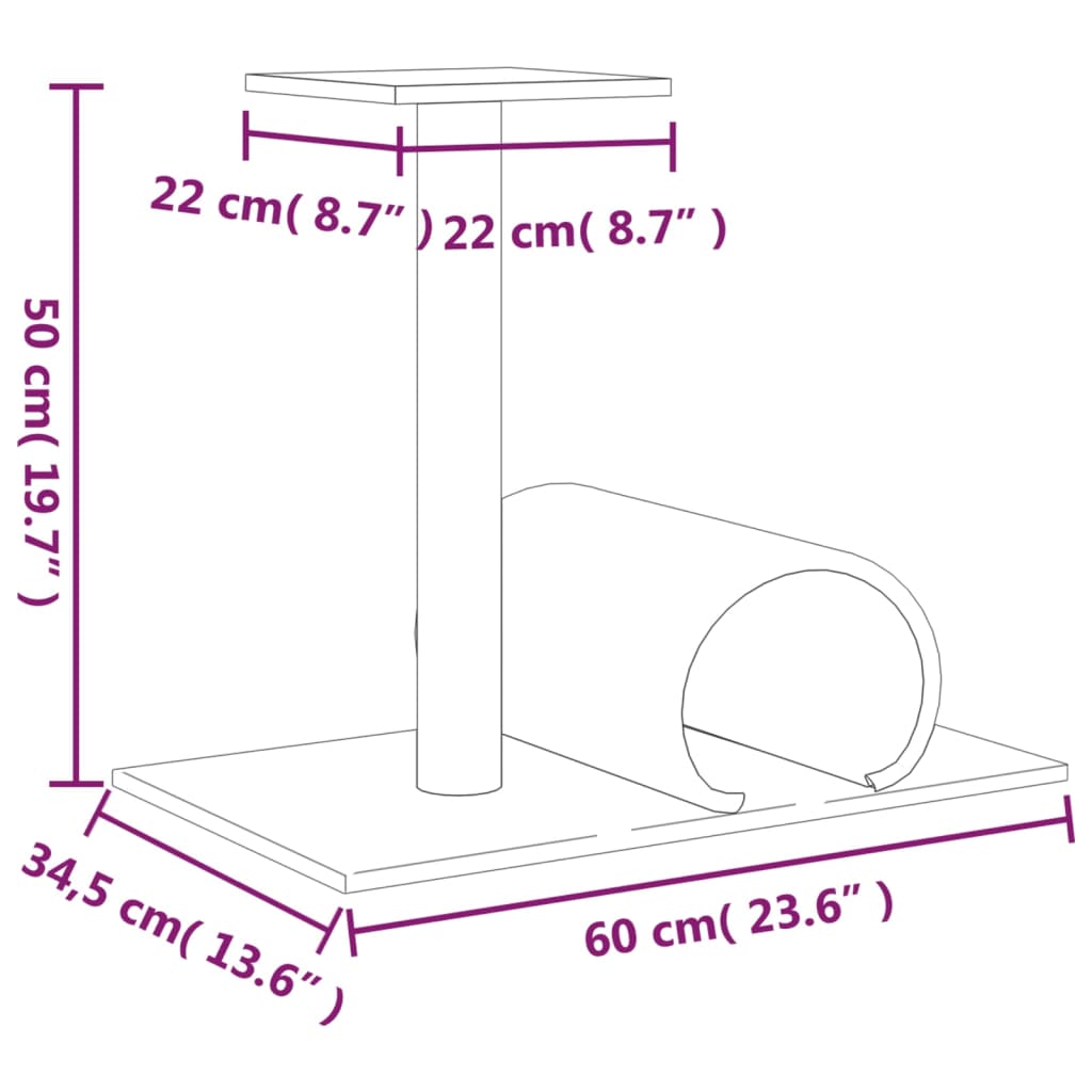 Poste arranhador para gatos com túnel 60x34,5x50 cinza-claro