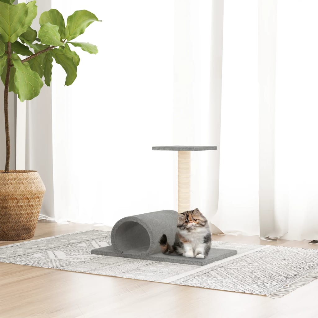 Poste arranhador para gatos com túnel 60x34,5x50 cinza-claro