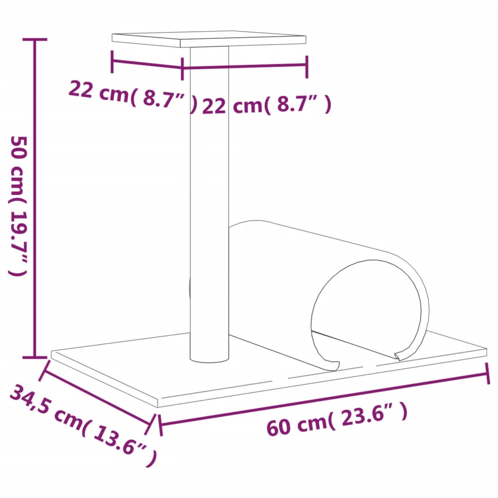 Poste arranhador para gatos com túnel 60x34,5x50cm cinza-escuro