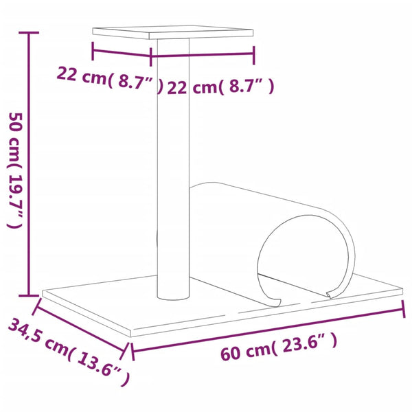 Poste arranhador para gatos com túnel 60x34,5x50cm cinza-escuro