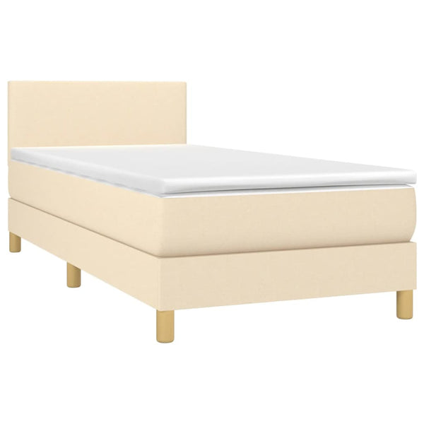 Cama box spring c/ colchão e LED 90x190 cm tecido cor creme