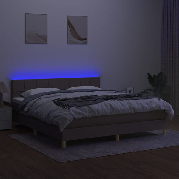 Cama box spring colchão/LED 180x200cm tecido cinza-acastanhado