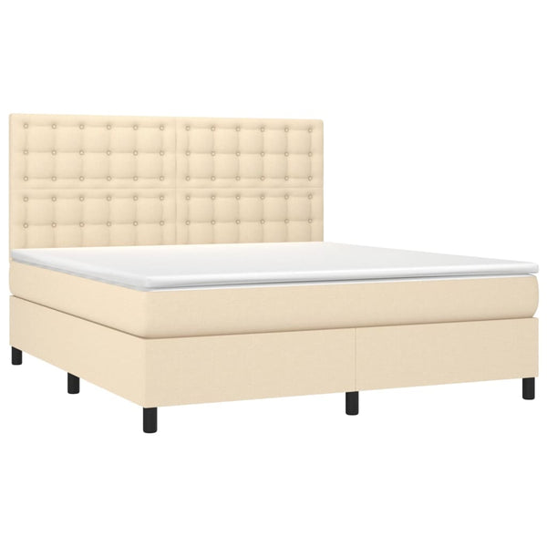 Cama box spring c/ colchão e LED 160x200 cm tecido cor creme