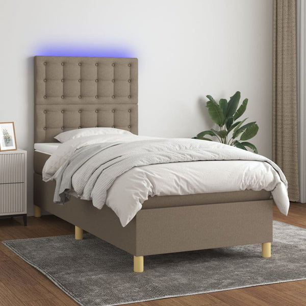 Cama box spring + colchão/LED 80x200cm tecido cinza-acastanhado