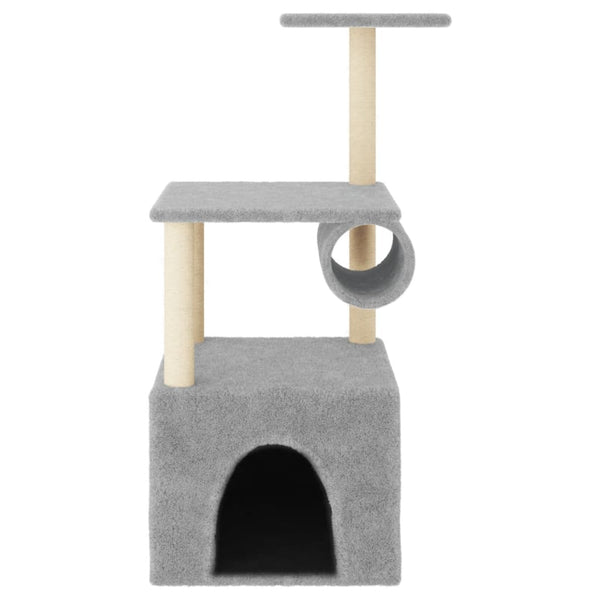 Árvore gatos c/ postes arranhadores sisal 109,5 cm cinza-claro