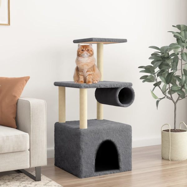 Árvore gatos c/ postes arranhadores sisal 109,5cm cinza-escuro