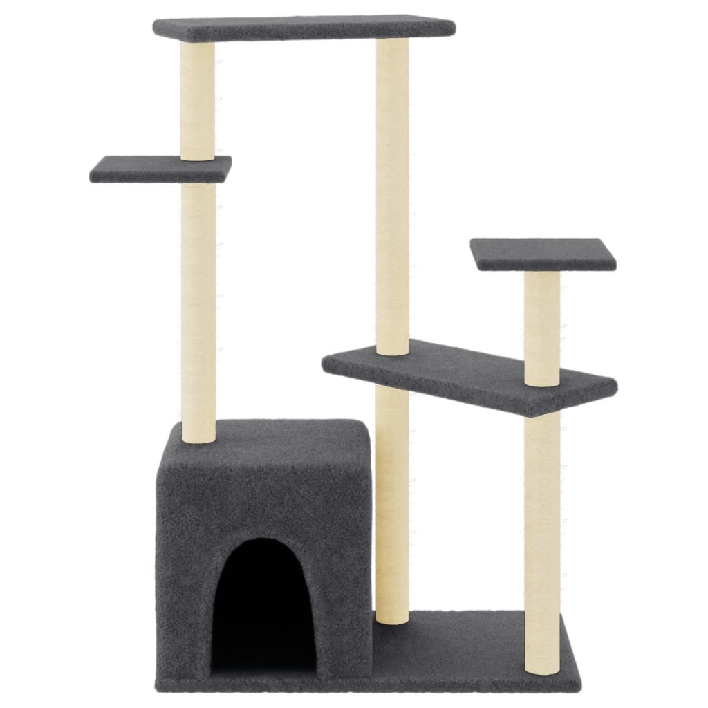 Árvore gatos c/ postes arranhadores sisal 107,5 cm cinza-escuro