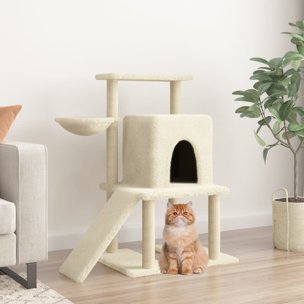 Árvore para gatos c/ postes arranhadores sisal 96,5 cm creme