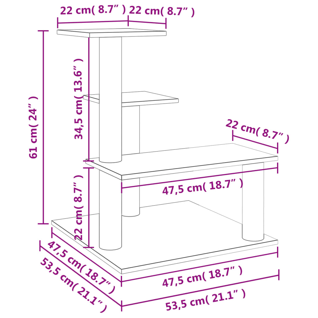 Árvore p/ gatos c/ postes arranhadores sisal 61 cm cinza-escuro