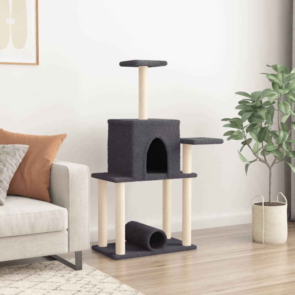 Árvore p/ gatos c/ postes arranhadores sisal 122cm cinza-escuro