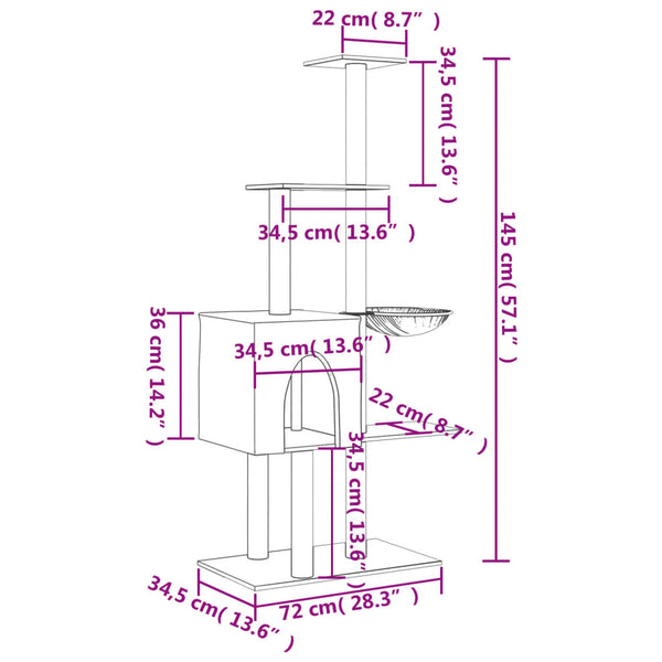 Árvore para gatos c/ postes arranhadores sisal 145 cm cor creme