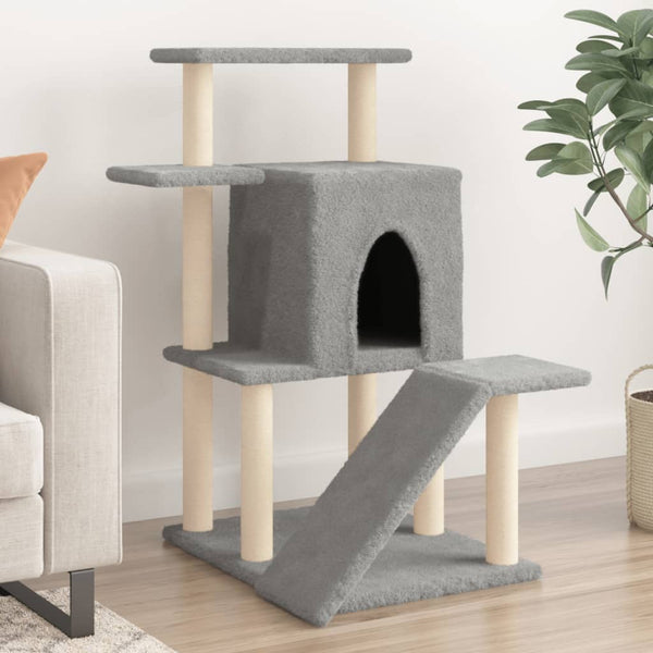 Árvore p/ gatos c/ postes arranhadores sisal 97 cm cinza-claro