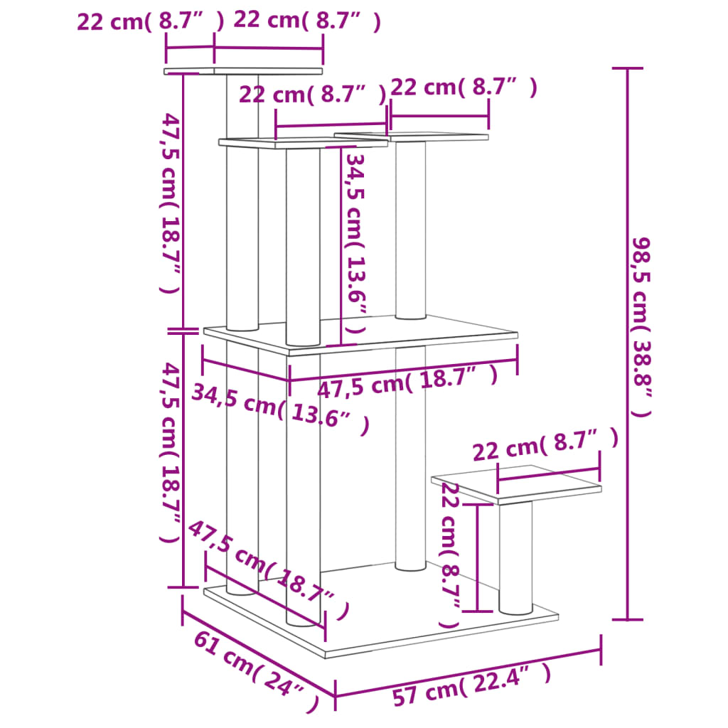 Postes arranhadores para gatos com plataformas 98,5 cm creme