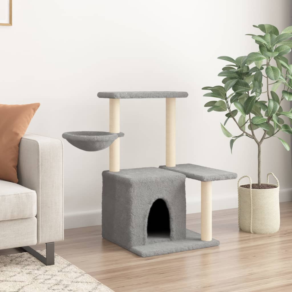 Árvore p/ gatos c/ postes arranhadores sisal 83 cm cinza-claro