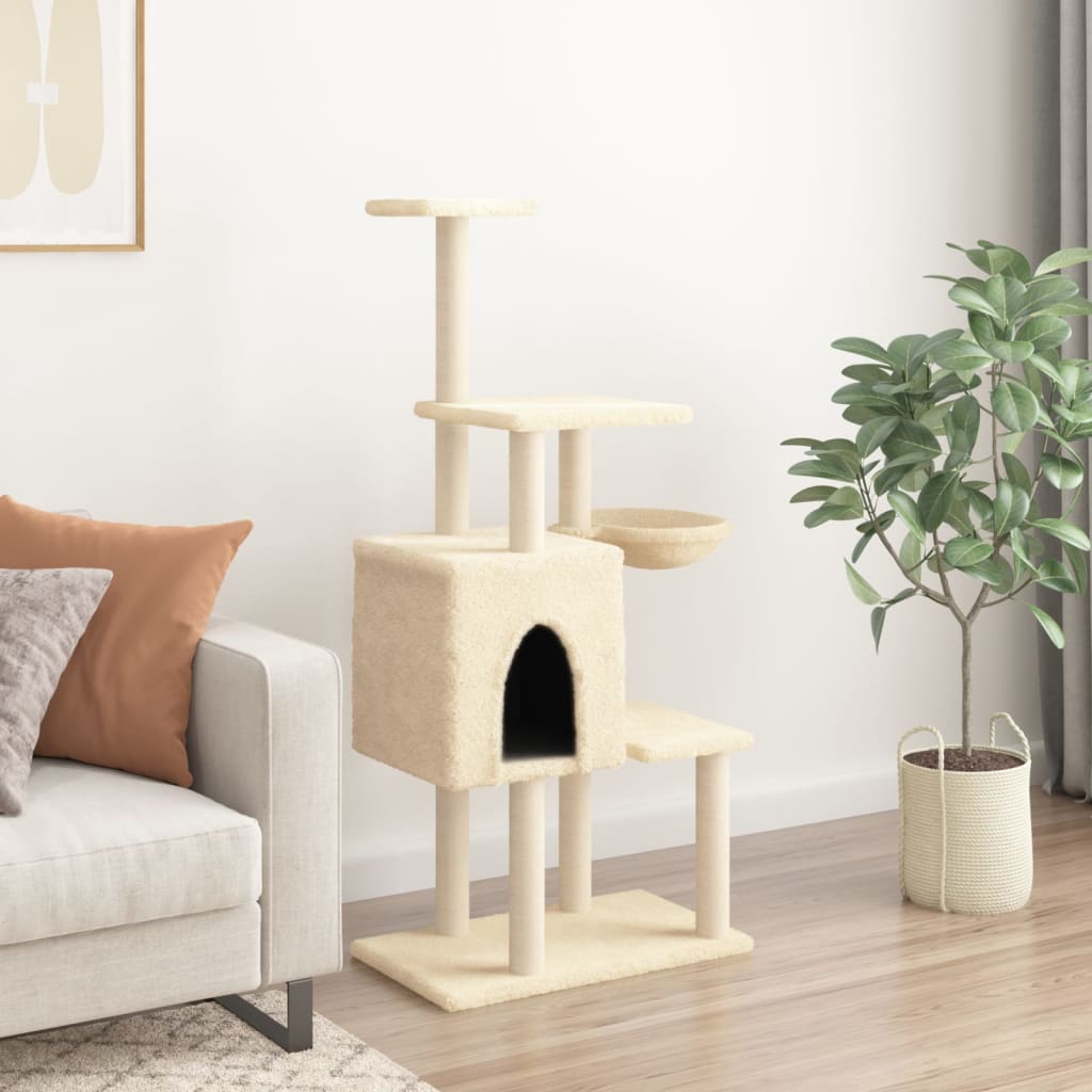 Árvore p/ gatos c/ postes arranhadores sisal 131 cm cor creme