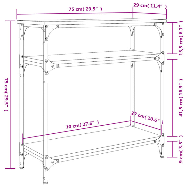 Mesa consola 75x29x75 cm derivados de madeira carvalho sonoma