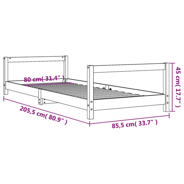 Estrutura de cama infantil 80x200 cm pinho maciço branco