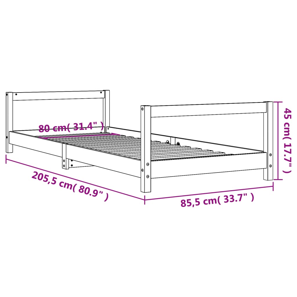 Estructura de cama infantil de pino macizo negro 80x200 cm