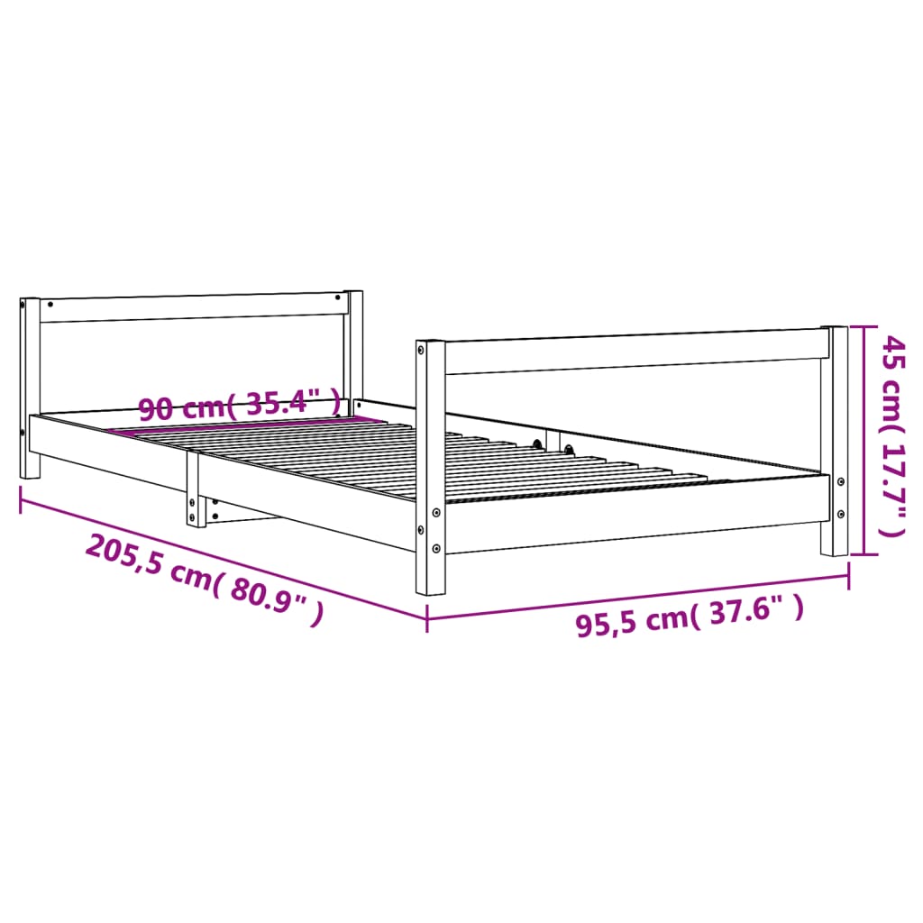 Children's bed frame 90x200 cm solid pine white