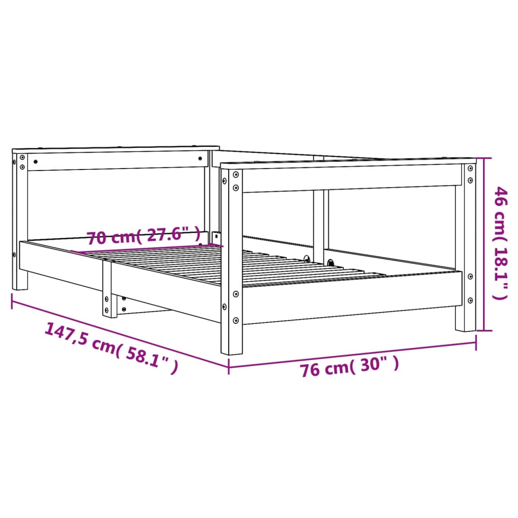 Children's bed frame 70x140 cm solid pine white