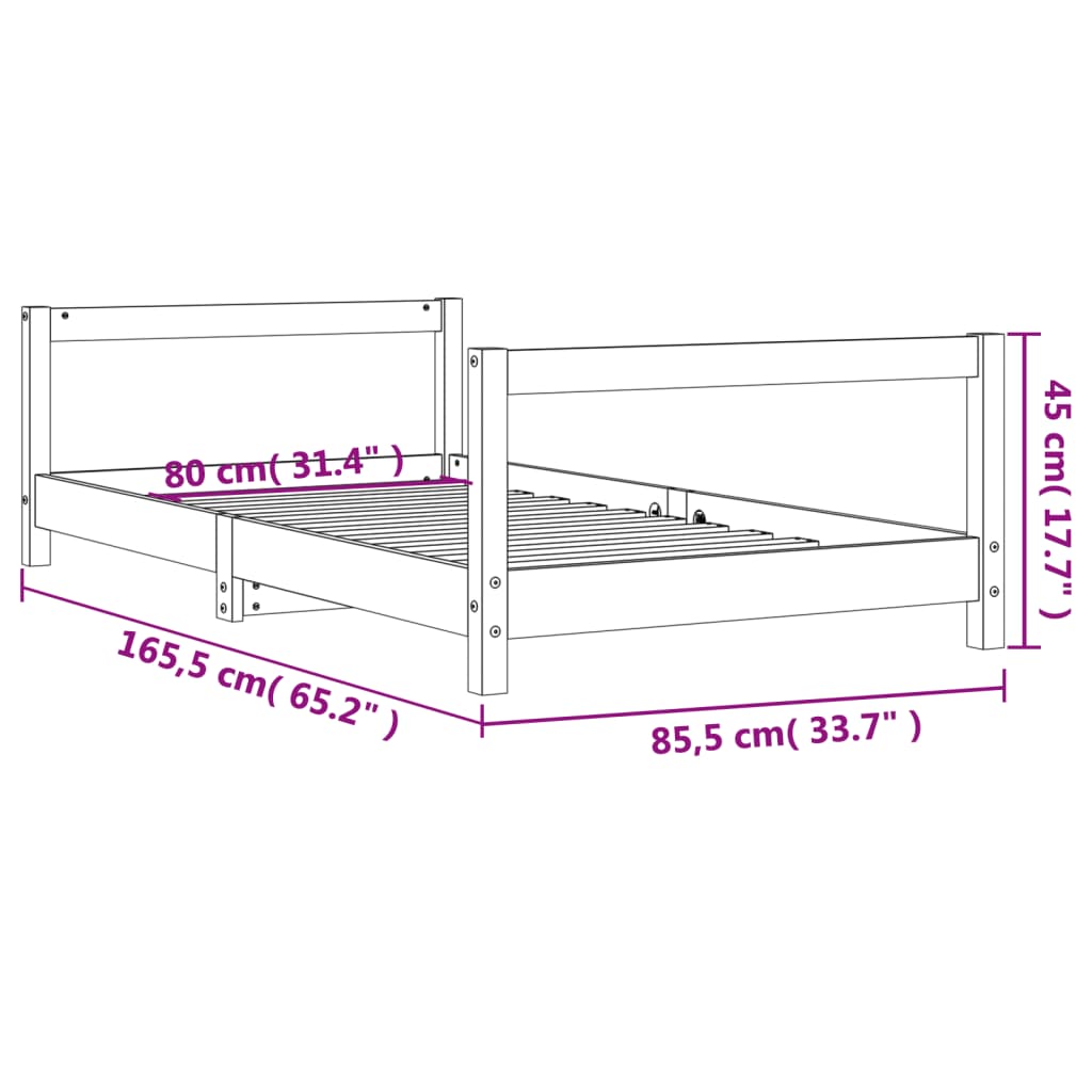 Estrutura de cama infantil 80x160 cm pinho maciço