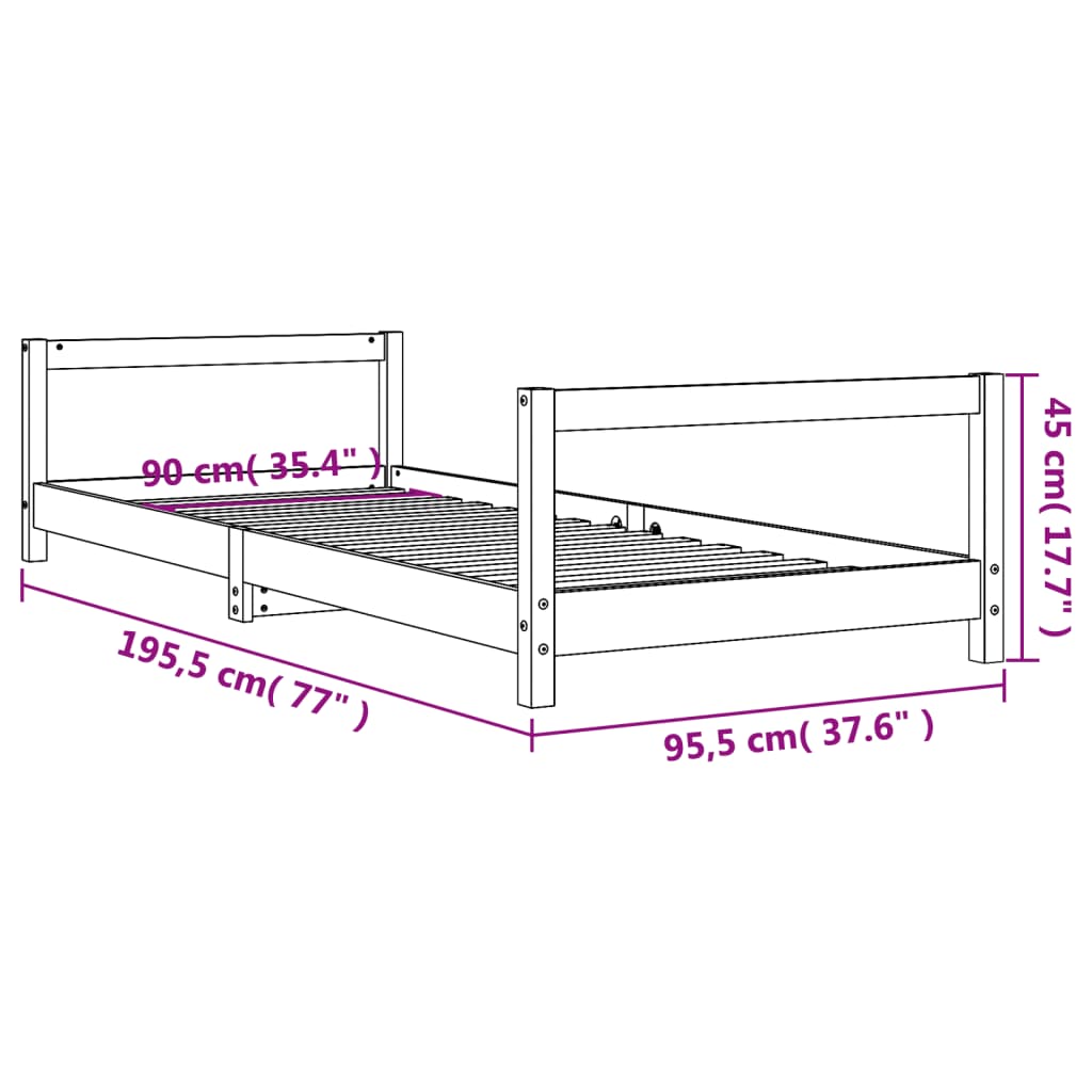 Estrutura de cama infantil 90x190 cm madeira de pinho maciça