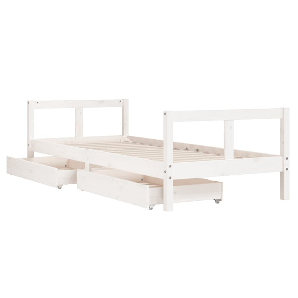 Children's bed frame with drawers 80x200cm white solid pine