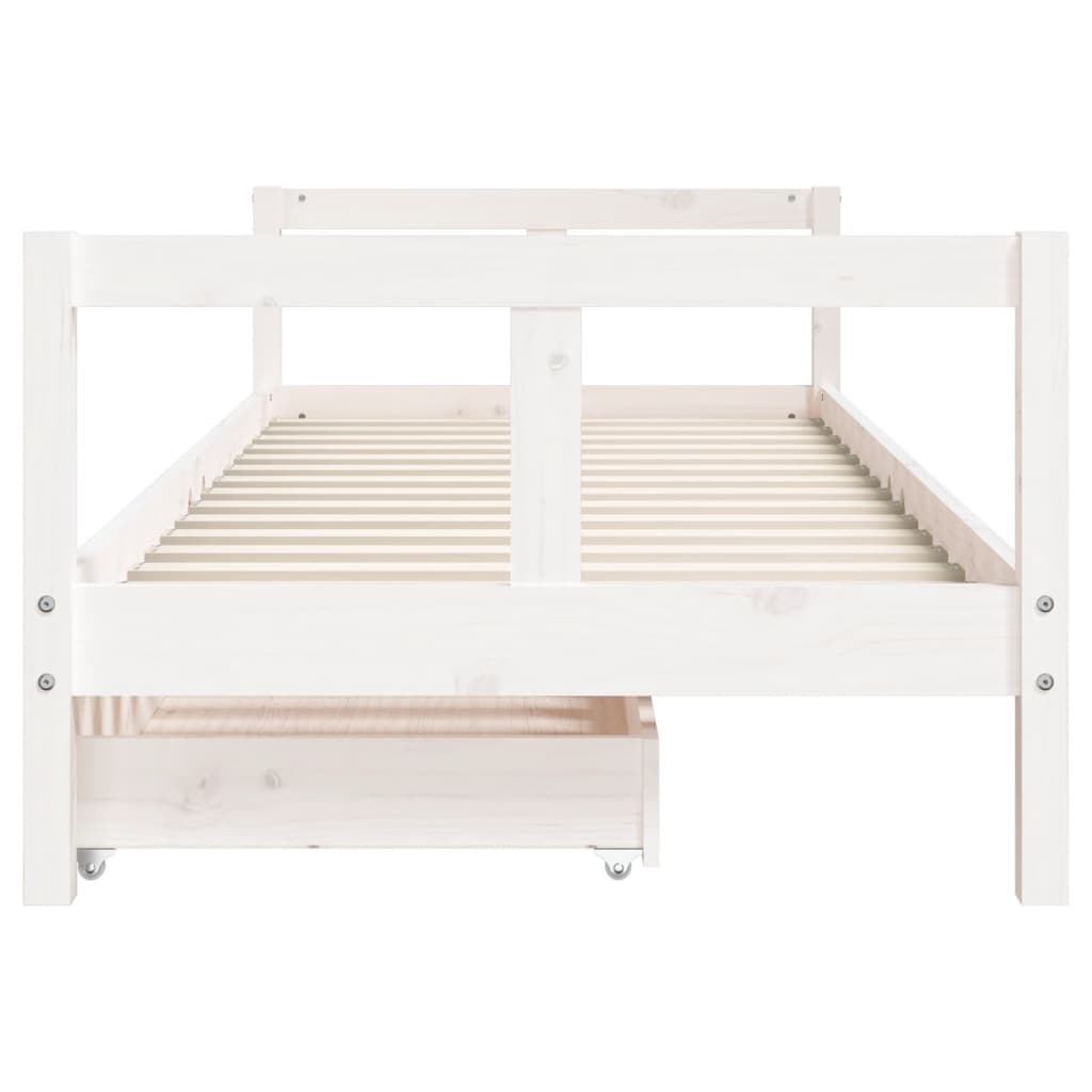 Children's bed frame with drawers 80x200cm white solid pine