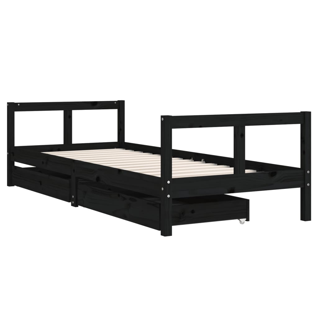 Estructura de cama infantil con cajones 80x200cm pino macizo negro