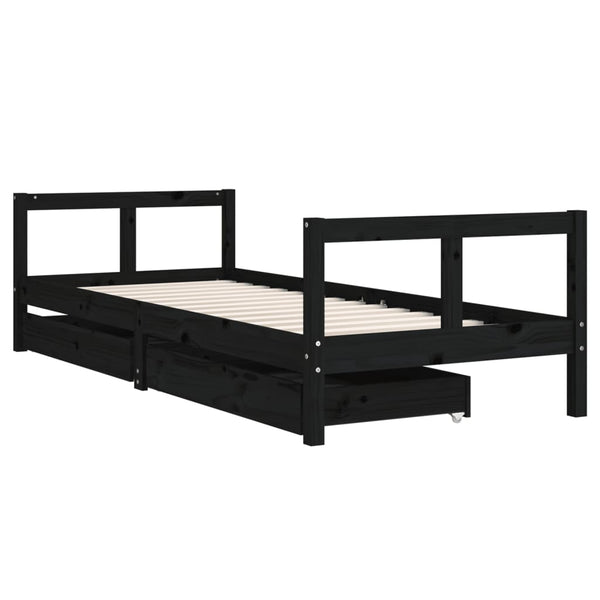 Children's bed frame with drawers 80x200cm black solid pine