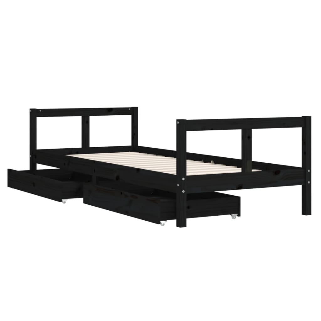 Estrutura cama infantil c/ gavetas 80x200cm pinho maciço preto