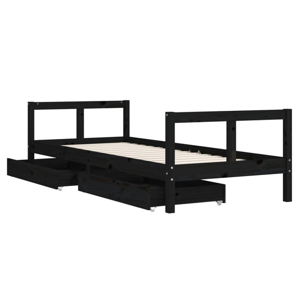 Children's bed frame with drawers 80x200cm black solid pine