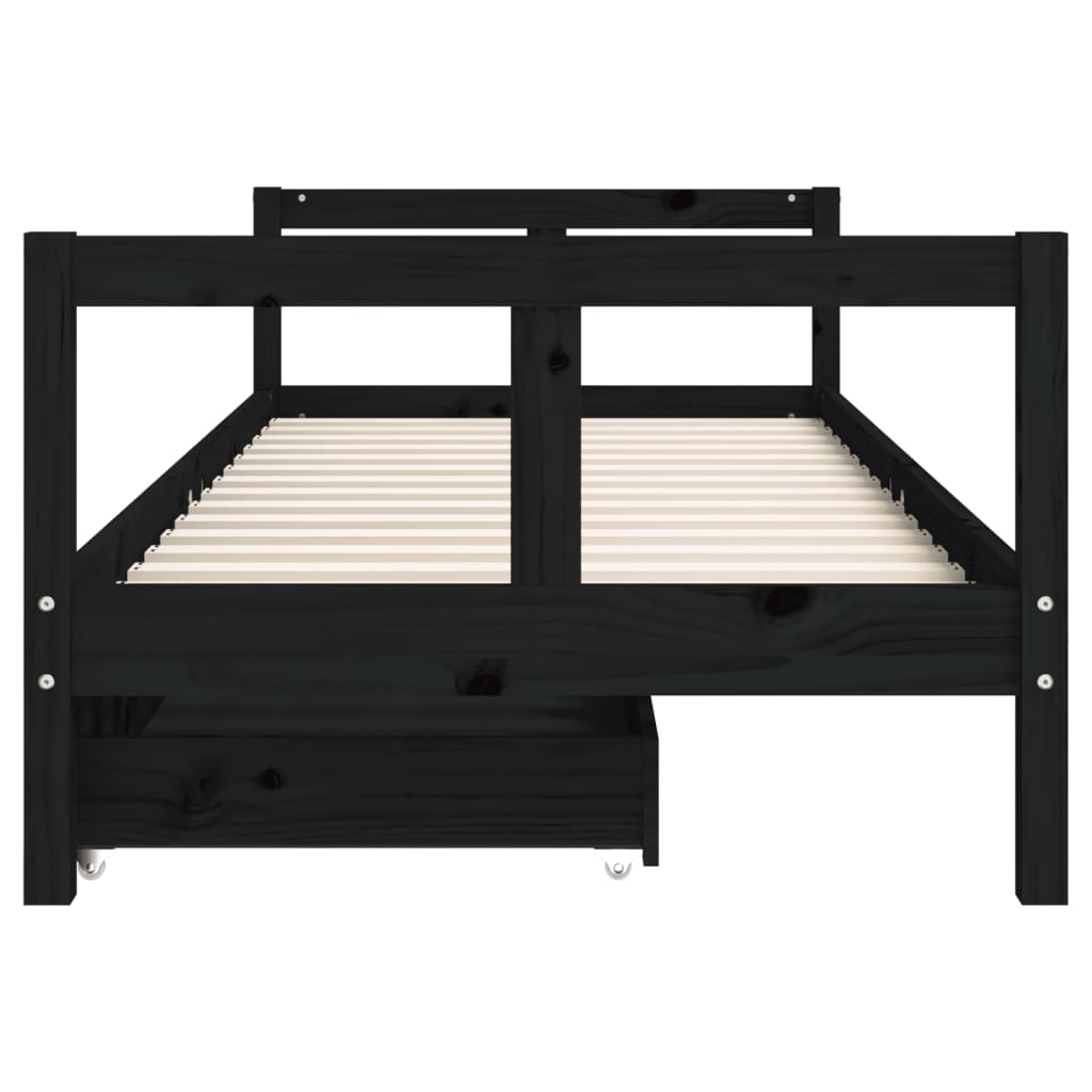 Estructura de cama infantil con cajones 80x200cm pino macizo negro