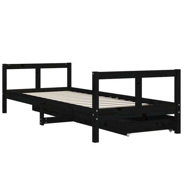 Estrutura cama infantil c/ gavetas 80x200cm pinho maciço preto