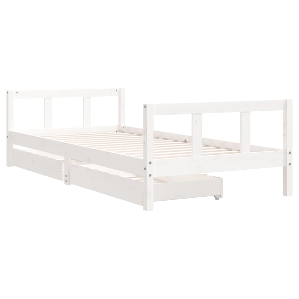 Estrutura cama infantil c/ gavetas 90x200cm pinho maciço branco