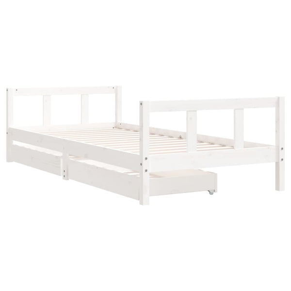 Children's bed frame with drawers 90x200cm solid pine white