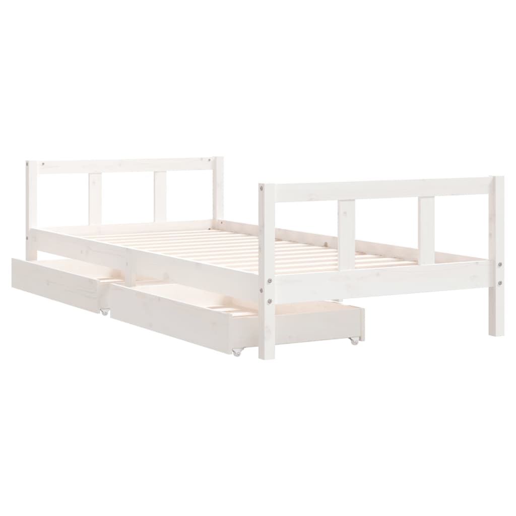 Estrutura cama infantil c/ gavetas 90x200cm pinho maciço branco