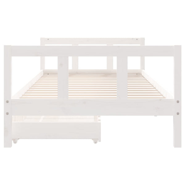 Children's bed frame with drawers 90x200cm solid pine white