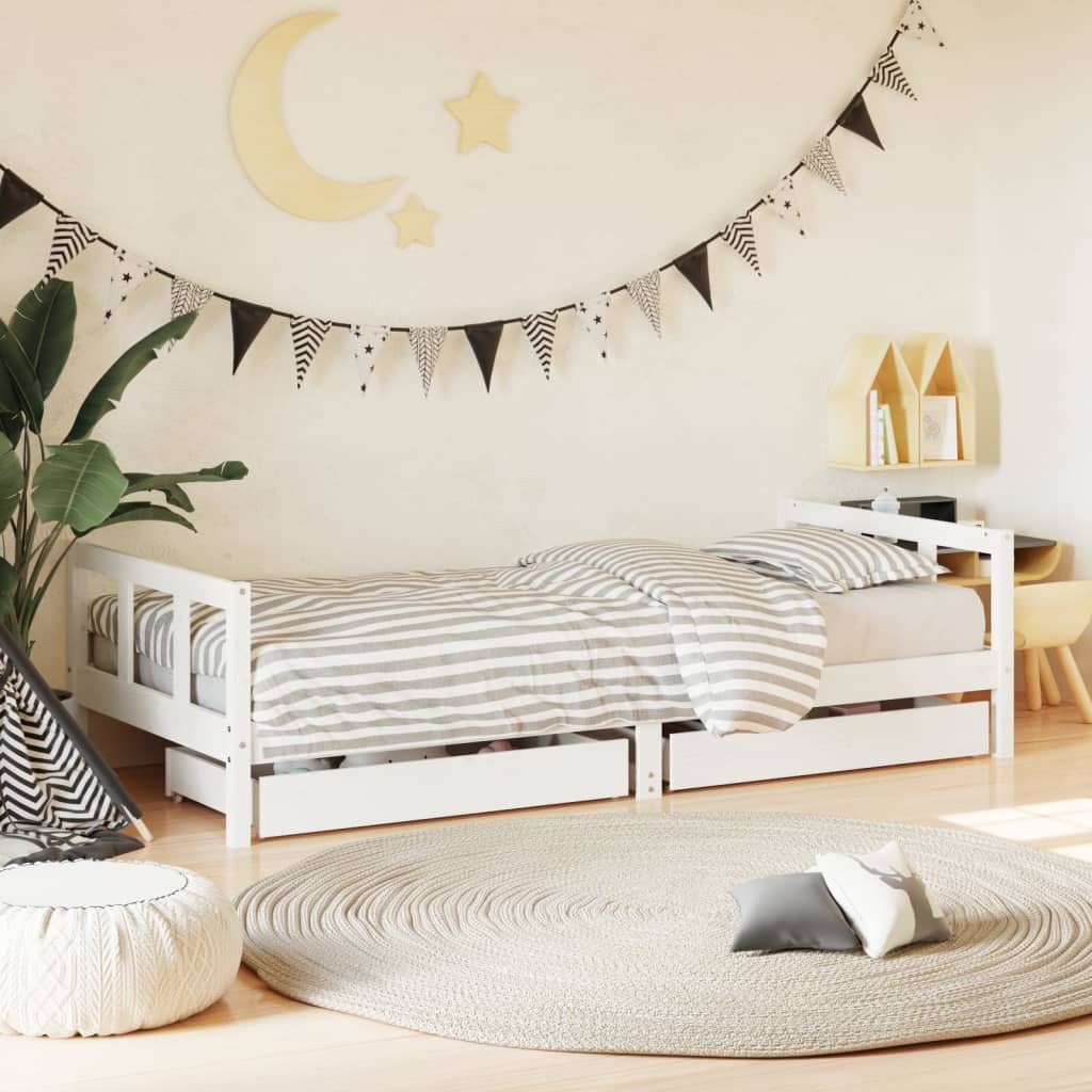 Estructura de cama infantil con cajones 90x200 cm pino macizo blanco