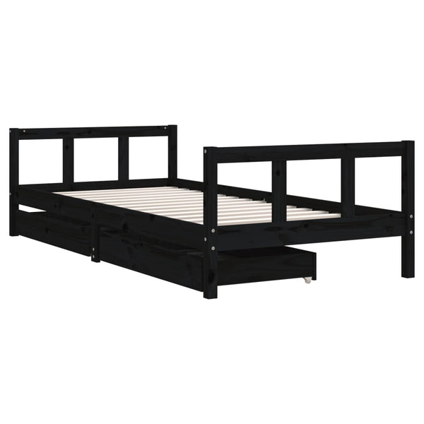 Children's bed frame with drawers 90x200 cm black solid pine