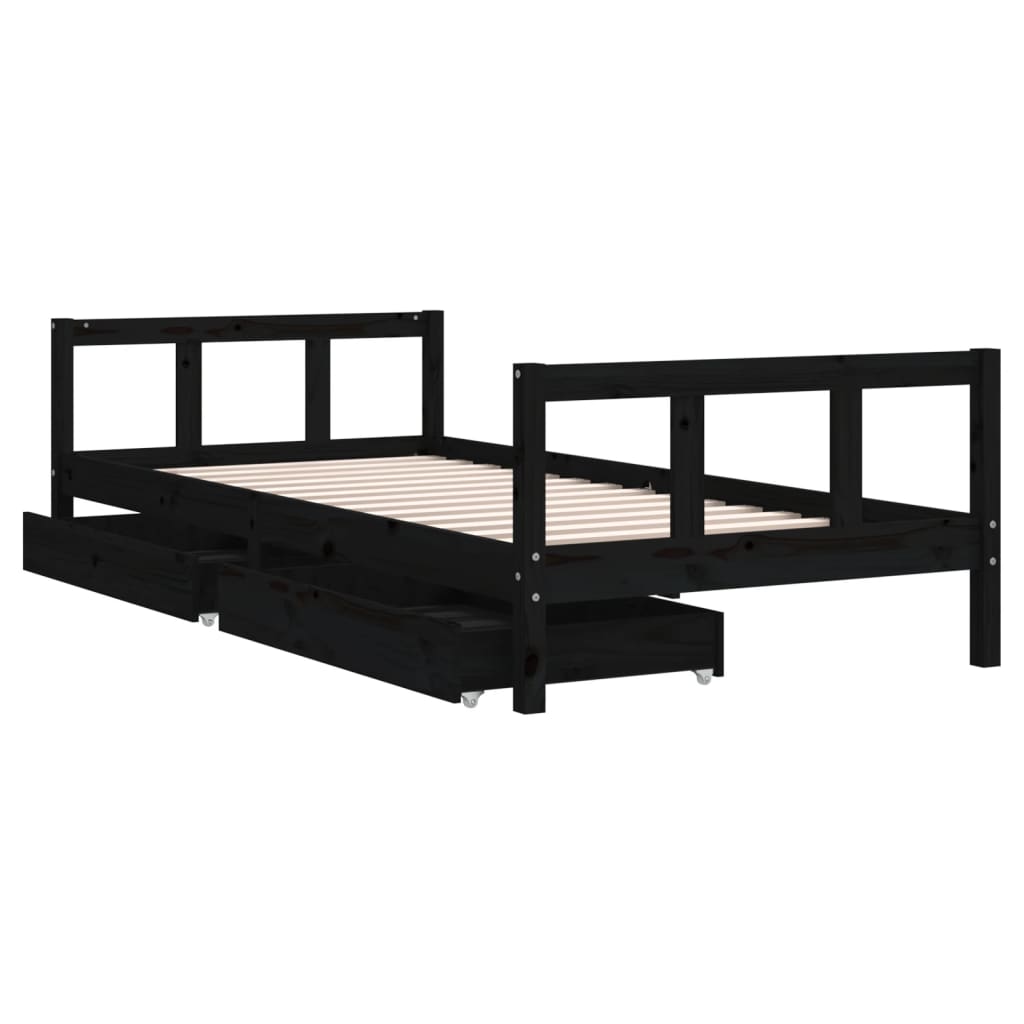 Children's bed frame with drawers 90x200 cm black solid pine