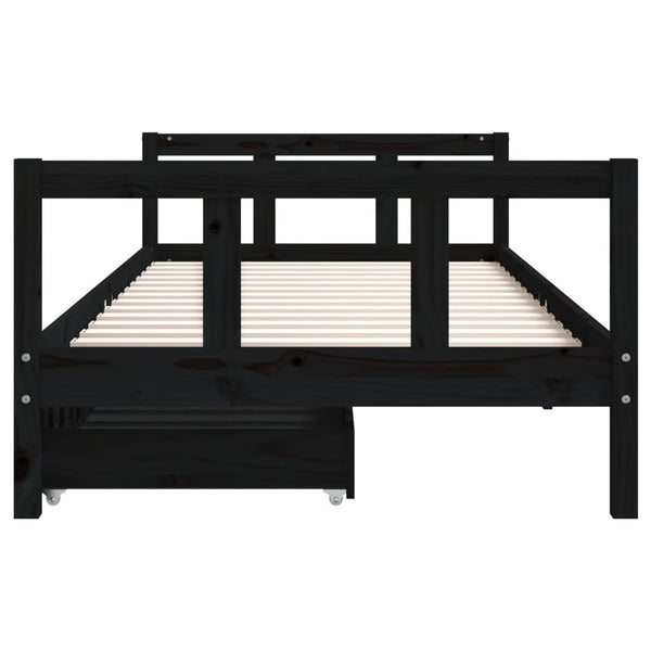 Estructura de cama infantil con cajones 90x200 cm pino macizo negro