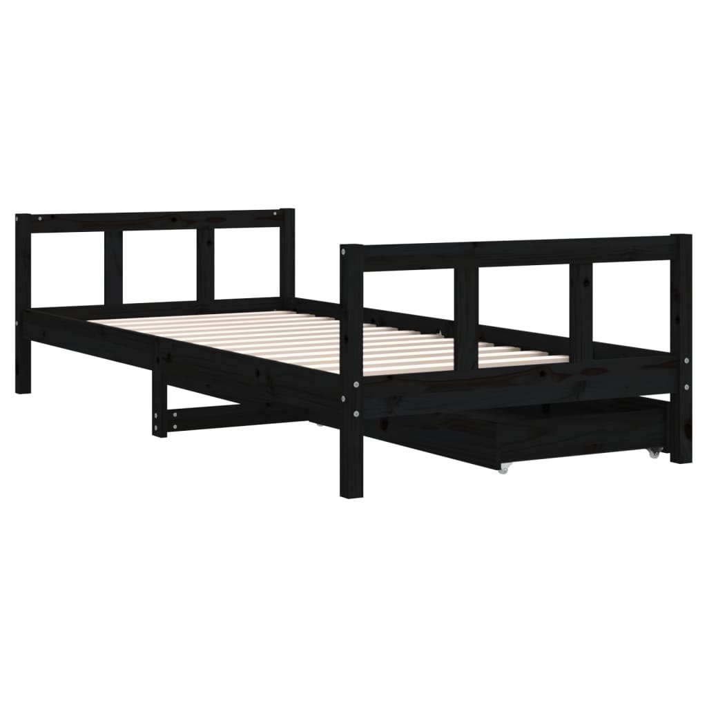 Children's bed frame with drawers 90x200 cm black solid pine