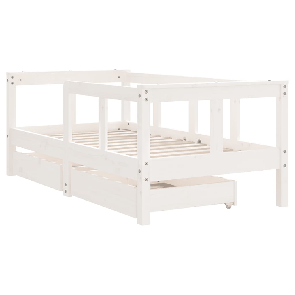 Estrutura cama infantil c/ gavetas 70x140cm pinho maciço branco