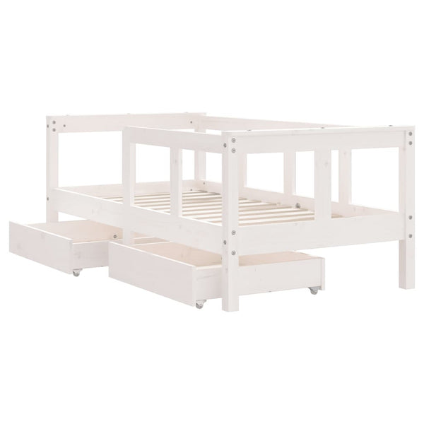 Children's bed frame with drawers 70x140cm solid pine white