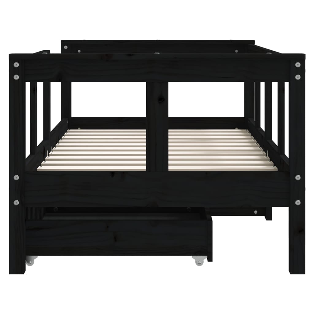 Children's bed frame with drawers 70x140 cm black solid pine