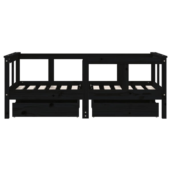 Children's bed frame with drawers 70x140 cm black solid pine